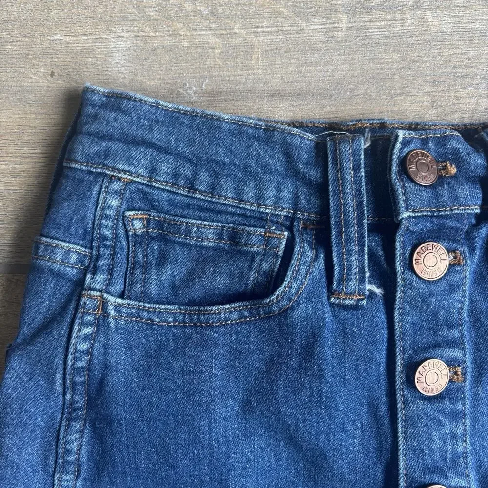 Madewell Denim Mini Skirt Womens‎ 23 Blue Button Front High Waisted A-Line